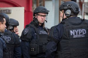 New York City Police officers following an active shooter drill on Kenmare St. on November 22, 2015 in New York City. The drill, in cooperation with the Department of Homeland Security, simulated an active shooter situation at the Bowery subway station. (Photo: Michael Graae/Getty Images)