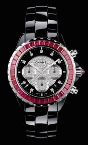 Chanel J12 in 18K White Gold, black ceramic & ruby bezel, chanel.com. (Photo: Chanel)