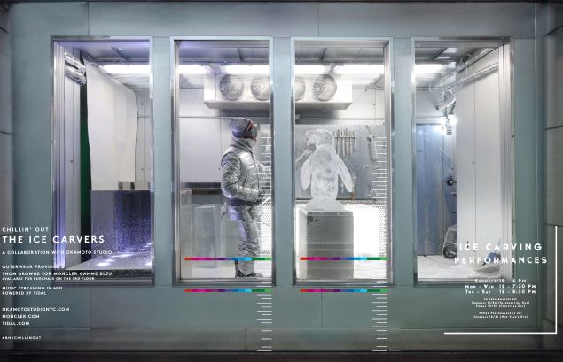 The ice carvers in the window (Photo: Courtesy Barneys New York).