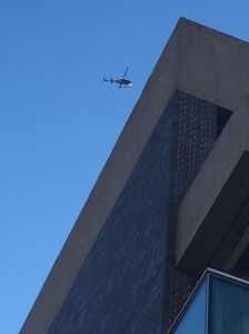Helicopters spotted today at Harvard as bomb threats shut several buildings.