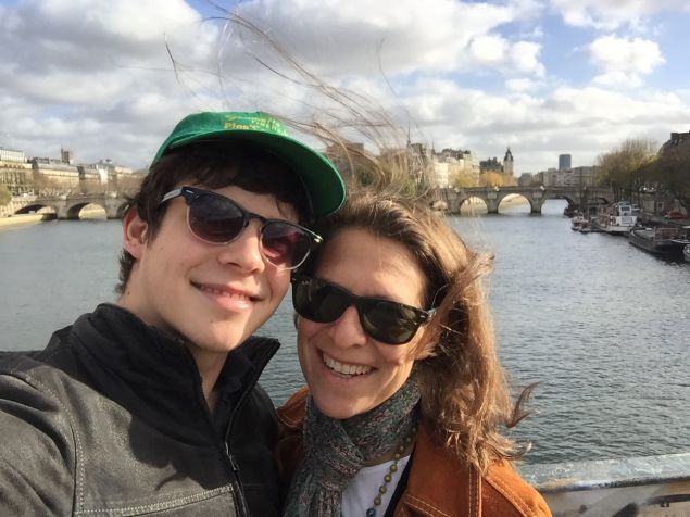 The author and her son in Paris, Pont des Arts