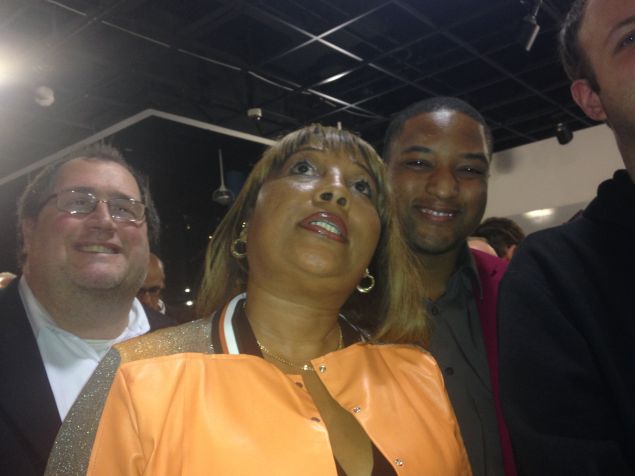 Pamela Harris watches the results with supporters (Photo: Will Bredderman for Observer).