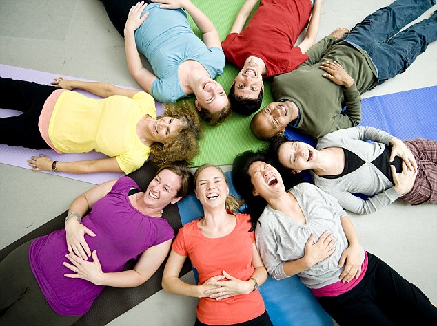 Laughter yoga exercises look suspiciously like a 5-year-old's gymnastics class (Photo: First Health Mag).