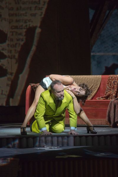 Marlis Petersen in the title role and Johan Reuter as Dr. Schön in Berg's Lulu. (Photo by Ken Howard/Metropolitan Opera)