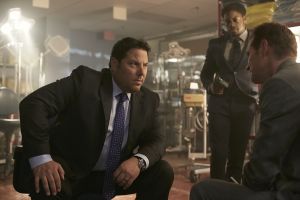 HEROES REBORN -- "June 13th - Part Two" Episode 108 -- Pictured: (l-r) Greg Grunberg as Matt Parkman, Cle Bennett as Harris Prime, Jack Coleman as HRG -- (Photo by: Sophie Giraud/NBC)