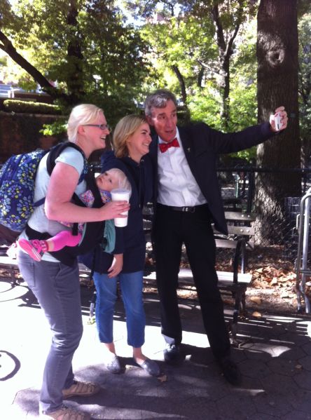 Bill Nye with fans outside the American Museum of Natural History.