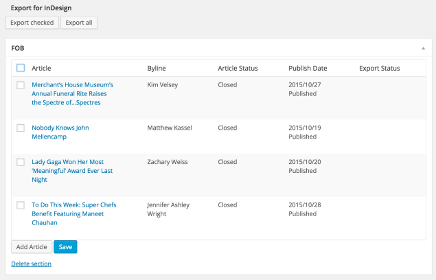Article Table for Eight Day Week Plugin