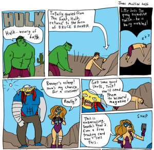 A very sketchy riff on 90s comics by Scary Go Round's John Allison, from his blog. We believe Marvel Comics should hire him to pursue this thread. (Source: Tumblr)