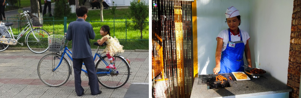 Father and daughter (left); Street food (right)