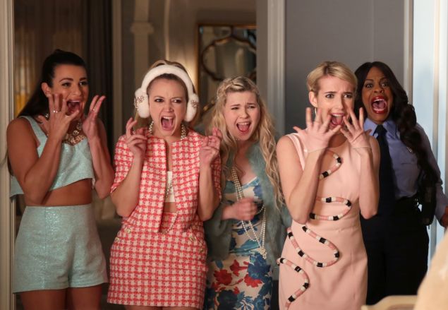 SCREAM QUEENS: L-R: Lea Michele, Billie Lourd, Abigail Breslin, Emma Roberts and Niecy Nash in the "Mommie Dearest" episode of SCREAM QUEENS airing Tuesday, Nov. 10 (9:00-10:00 PM ET/PT) on FOX. ©2015 Fox Broadcasting Co. Cr: Patti Perret/FOX.