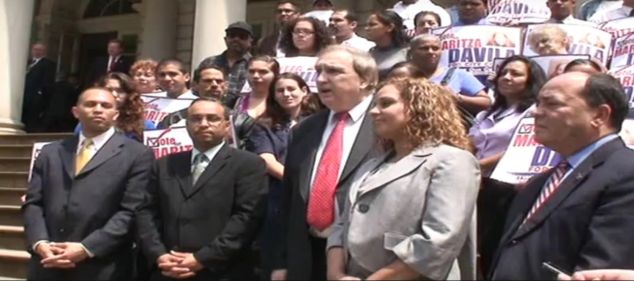 Former Assemblyman Vito Lopez, center, surrounded by Brooklyn politicians (Screengrab: Youtube).