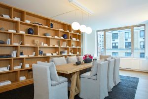 The aforementioned American white oak shelves. (Courtesy Stribling & Associates)