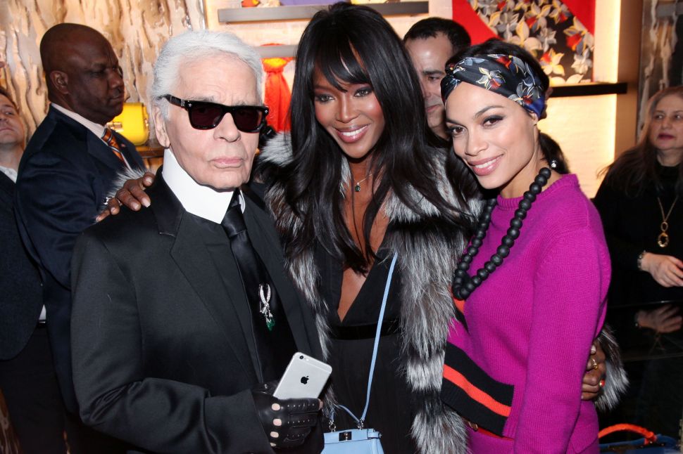 Karl Lagerfeld, Naomi Campbell, Rosario Dawson (Photo: Patrick McMullan).