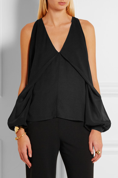 DION LEE Cutout silk-chiffon and crepe de chine top