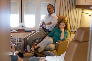 The couple are so under-the-radar that they don't have many pictures together, so Ms. Mastromonaco on Air Force One looking very pensive with President Obama will simply have to do. (The White House/Flickr)