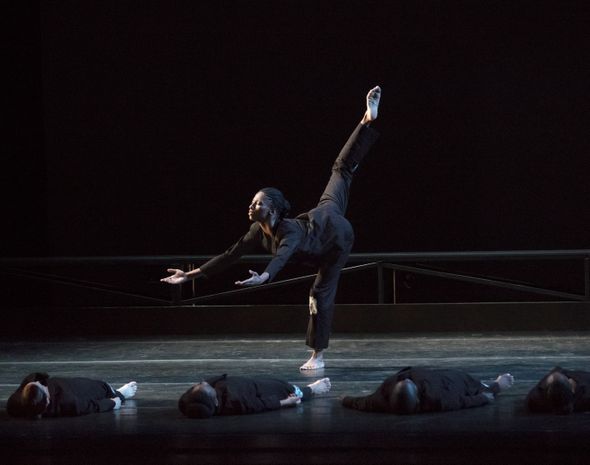 Jacqueline Green and company members in Robert Battle's No Longer Silent. (Photo by Paul Kolnik)