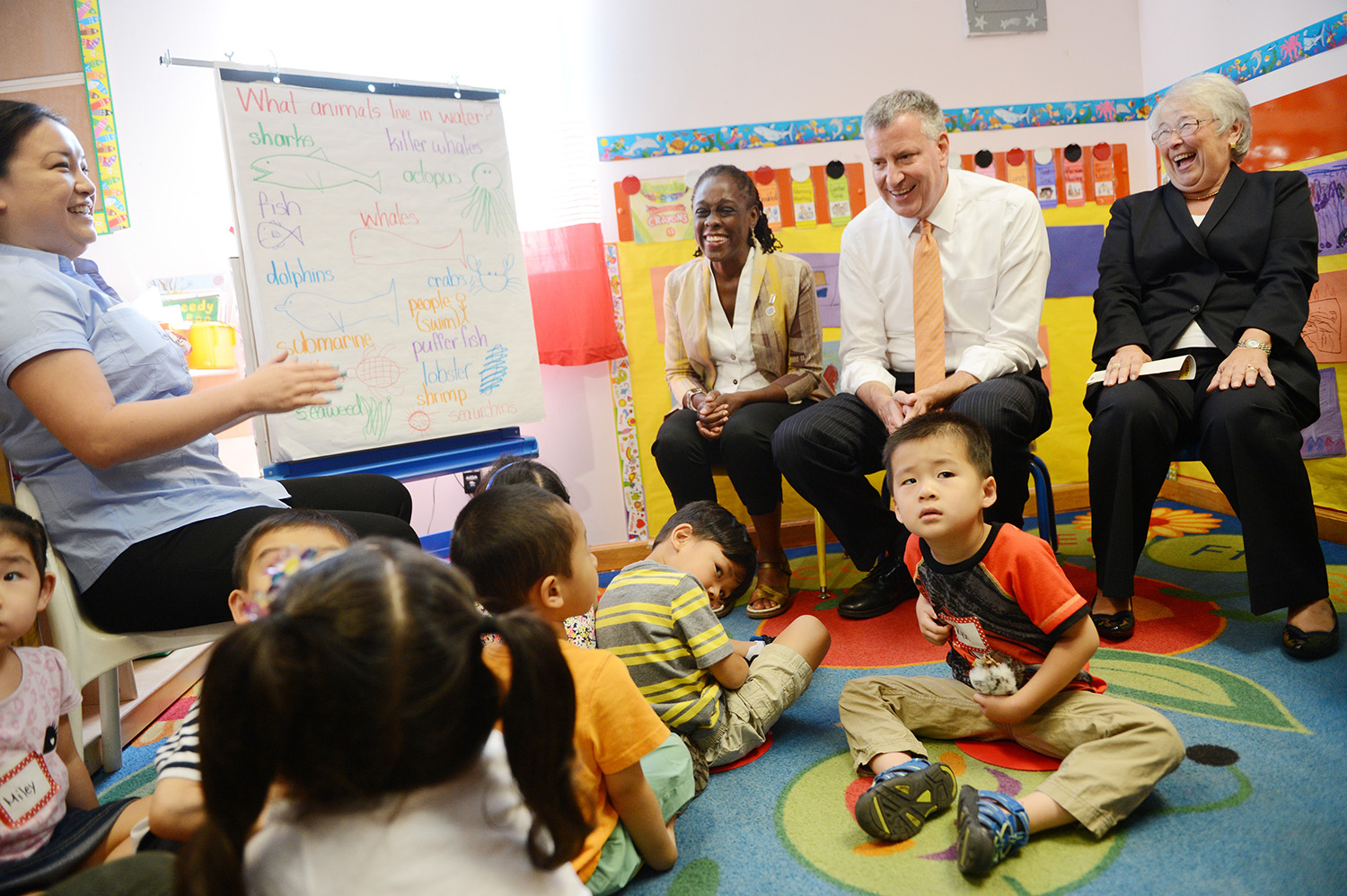 Launching universal pre-K will be a major part of Mr. de Blasio's legacy as mayor. (Photo by Susan Watts-Pool/Getty Images)