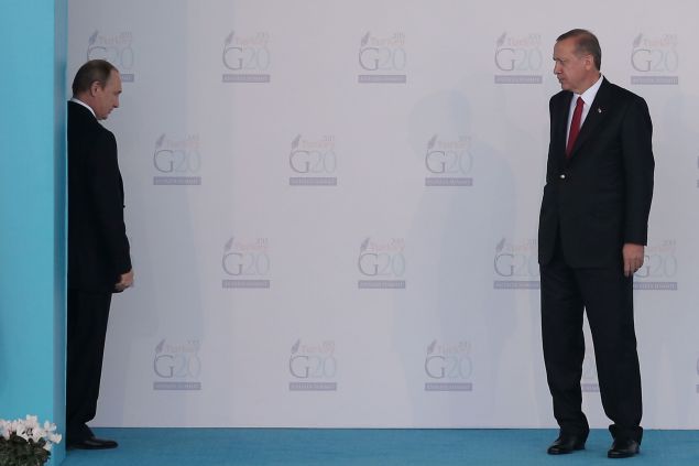 during the official welcome ceremony on day one of the G20 Turkey Leaders Summit on November 15, 2015 in Antalya, Turkey. World leaders will use the summit to discuss issues including, climate change, the global economy, the refugee crisis and terrorism. The two day summit takes place in the wake of the massive terrorist attack in Paris which killed more than 120 people.