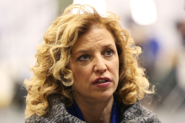MANCHESTER, NH - DECEMBER 19: U.S. Representative Debbie Wasserman Schultz (D-FL 23rd District) and chair of the Democratic National Committee (DNC) speaks to a reporter before the democratic debate on December 19, 2015 in Manchester, New Hampshire. The DNC has been criticized for the timing of democratic debates during the 2016 presidential race. (Photo by Andrew Burton/Getty Images)