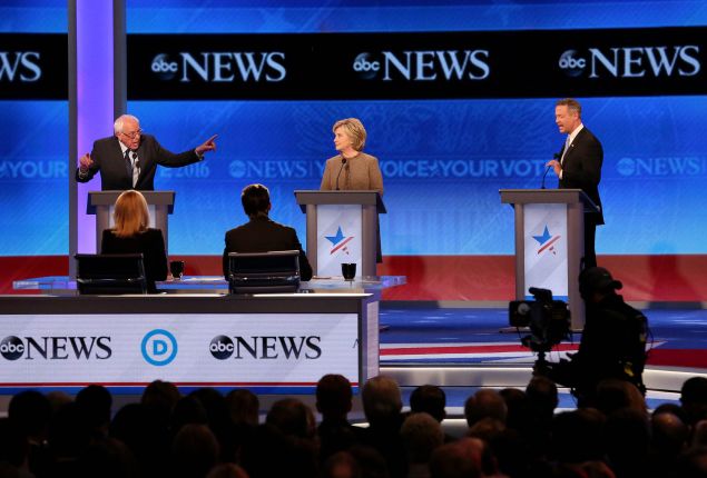 The three Democratic candidates for president. (Photo: Andrew Burton for Getty Images)