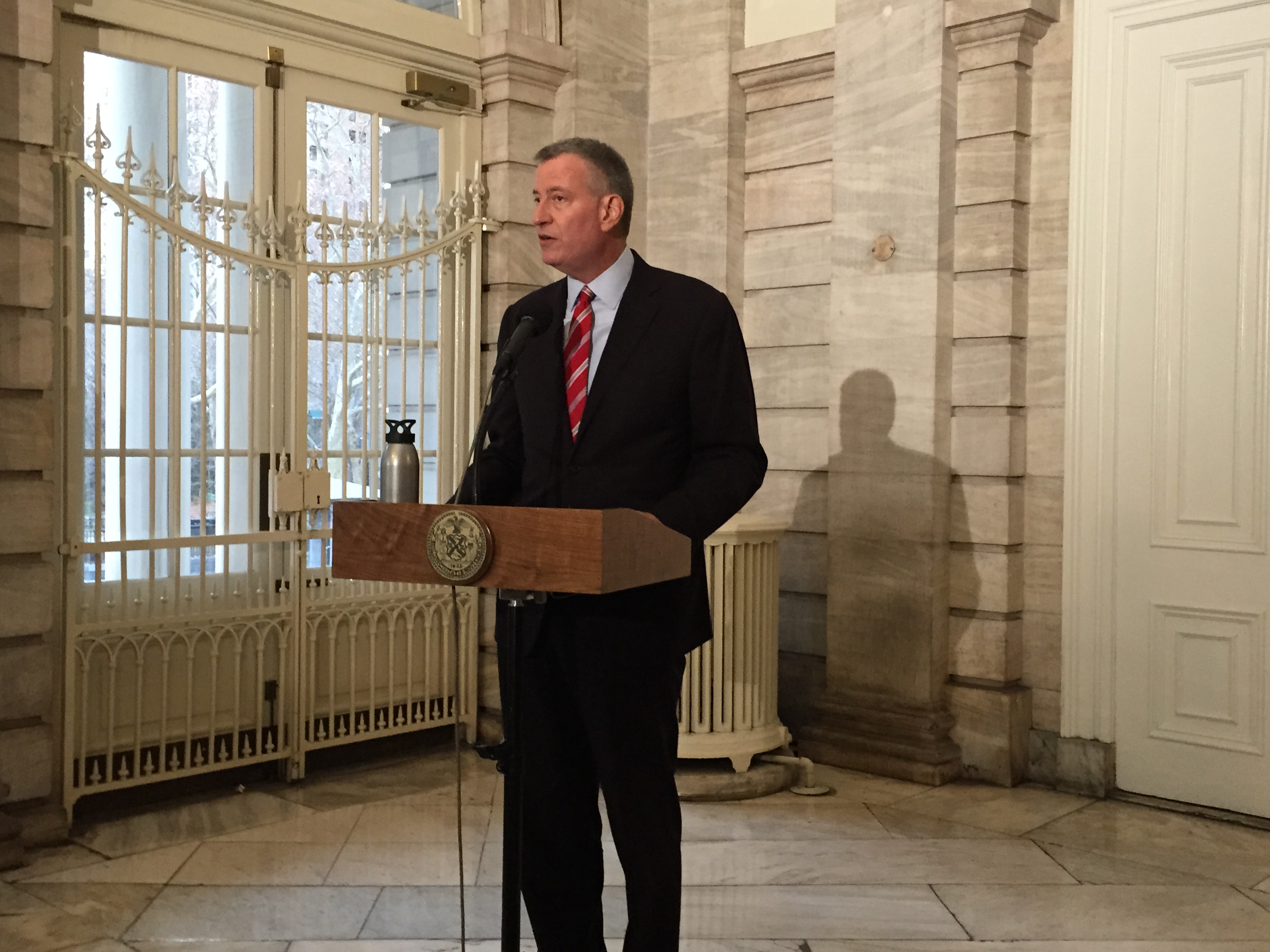 Mayor Bill de Blasio announces an overhaul of the Department of Homeless Services today. (Photo: Jillian Jorgensen for the Observer)