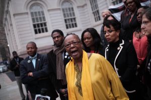 Bertha Lewis, who has assailed the de Blasio administration over MWBE contracts, outside City Hall.