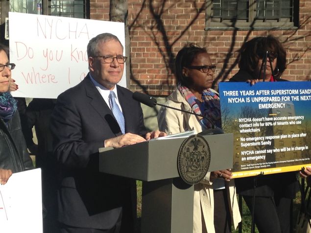 Comptroller Scott Stringer with residents and leaders at the Alfred E. Smith Houses 
