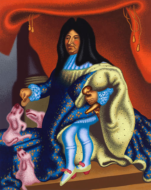 Peter Saul, Louis XIV Feeds His Pets, 2015. (Photo: Courtesy of Mary Boone Gallery)