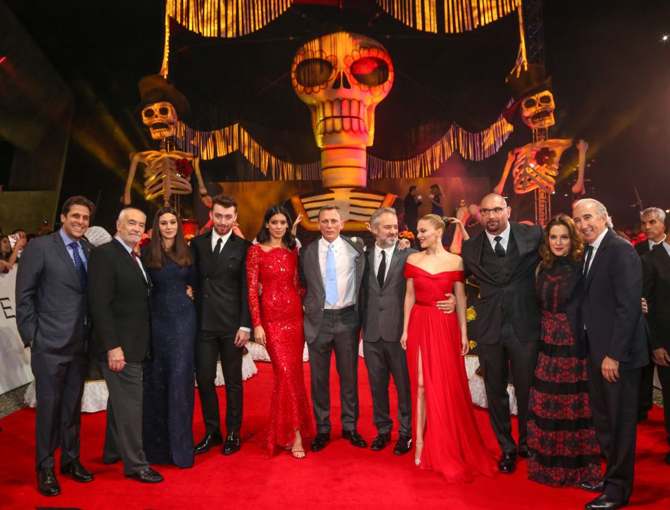 President Motion Picture Group, MGM Jonathan Glickman, Producers Michael G. Wilson, Monica Bellucci, Sam Smith, Stephanie Sigman, Daniel Craig, Sam Mendes, Léa Seydoux, Dave Bautista, Barbara Broccoli and Chairman and CEO of MGM Gary Barber (Photo: Belvedere). 