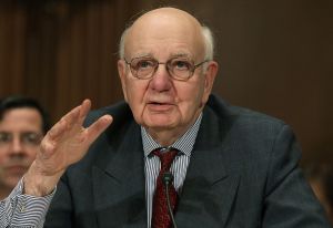 WASHINGTON - FEBRUARY 02: Paul Volcker, chairman of the President's Economic Recovery Advisory Board, participates in a Senate Banking, Housing and Urban Affairs Committee hearing on Capitol Hill on February 2, 2010 in Washington, DC. The committee was hearing testimony on prohibiting high risk investment activities by banks and holding Companies. (Photo by Mark Wilson/Getty Images) *** Local Caption *** Paul Volcker