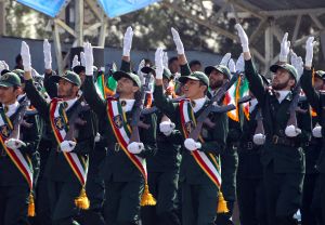 Iranian elite revolutionary guards march during an annual military parade which marks Iran's eight-year war with Iraq, in the capital Tehran on September 22, 2011. AFP PHOTO/ATTA KENARE (Photo credit should read ATTA KENARE/AFP/Getty Images)