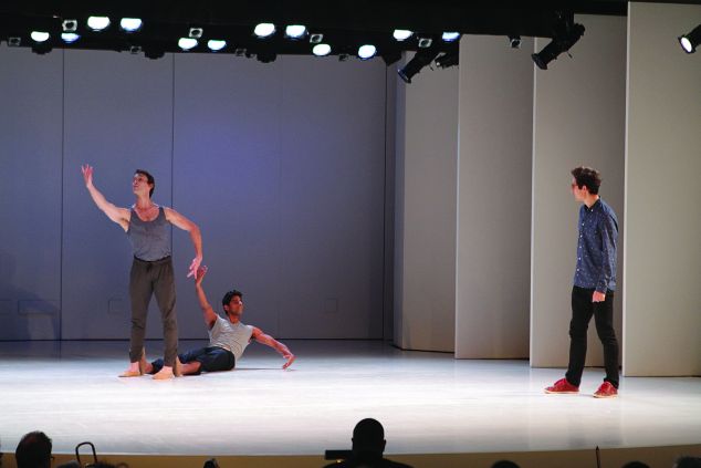 Adrian Danchig-Waring and Amar Ramasar being coached by Justin Peck at Works & Process. (Photo: Jacklyn Meduga, Guggenheim Museum)