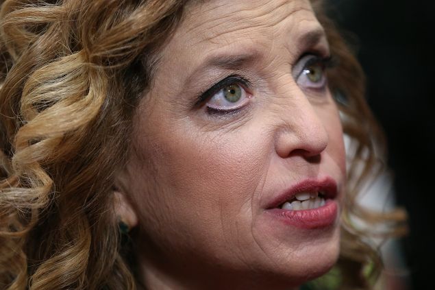 CHARLESTON, SC - JANUARY 17: U.S. Representative Debbie Wasserman Schultz (D-FL 23rd District) and chair of the Democratic National Committee (DNC) speaks to reporters in the spin room after watching tonight's democratic presidential debate at the Gaillard Center on January 17, 2016 in Charleston, South Carolina. Democratic presidential hopefuls Hillary Clinton, Bernie Sanders and Martin O'Malley spent yesterday campaigning in South Carolina in lead up to tonight's debate. (Photo by Andrew Burton/Getty Images)