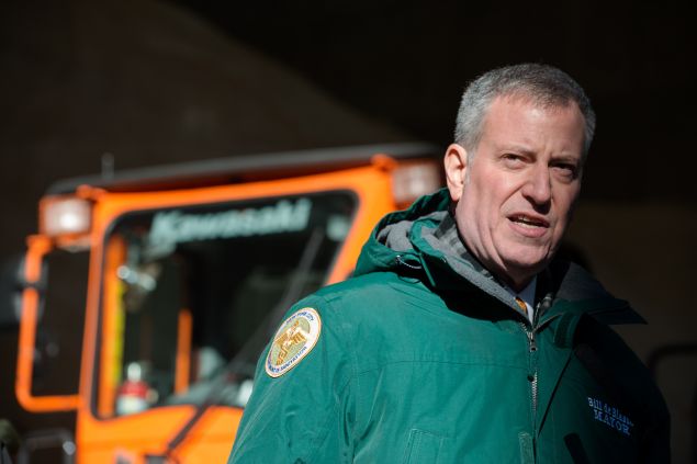Mayor Bill De Blasio speaks about the city's preparedness for the upcoming storm. (Photo by Bryan Thomas/Getty Images)