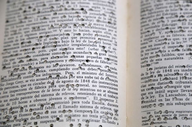 Diana Fonseca Quiñones, El Capital, 2015. Intervention in three copies of “El Capital”, by Karl Marx. (Image: © Diana Fonseca Quiñones, Courtesy: Sean Kelly, N.Y.)