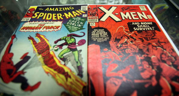 NEW YORK - AUGUST 31: In this photo illustration, vintage Spider Man and X-Men Marvel comic books are seen at St. Mark's Comics August 31, 2009 in New York City. The Walt Disney Co. announced that it plans to acquire Marvel Entertainment Inc. for $4 billion in stock and cash, bringing 5,000 Marvel characters including Spider Man and Incredible Hulk under the Disney umbrella. (Photo Illustration by Mario Tama/Getty Images)