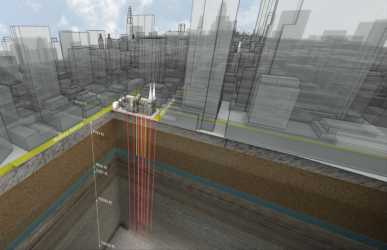 St Patrick's Cathedral - rendering of the new geothermal heating system for the church (Photo: © Murphy Burnham & Buttrick Architects