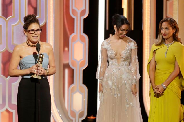 BEVERLY HILLS, CA - JANUARY 10: In this handout photo provided by NBCUniversal, Maura Tierney accepts the award for Best Supporting Actress - Series/Limited Series/TV Movie for "The Affair" during the 73rd Annual Golden Globe Awards at The Beverly Hilton Hotel on January 10, 2016 in Beverly Hills, California. (Photo by Paul Drinkwater/NBCUniversal via Getty Images)