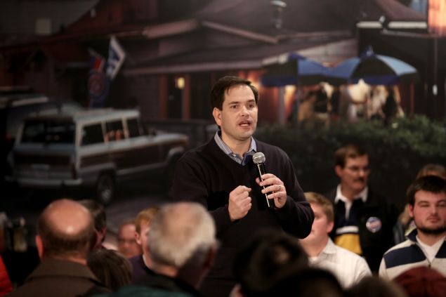 Republican presidential candidate Sen. Marco Rubio (R-FL) speaks to guests and supporters during a campaign rally at Wellman's Pub and Rooftop on January 27, 2016 in West Des Moines, Iowa. Politicians are stepping up their campaigning in Iowa ahead of the state's February 1 caucuses.