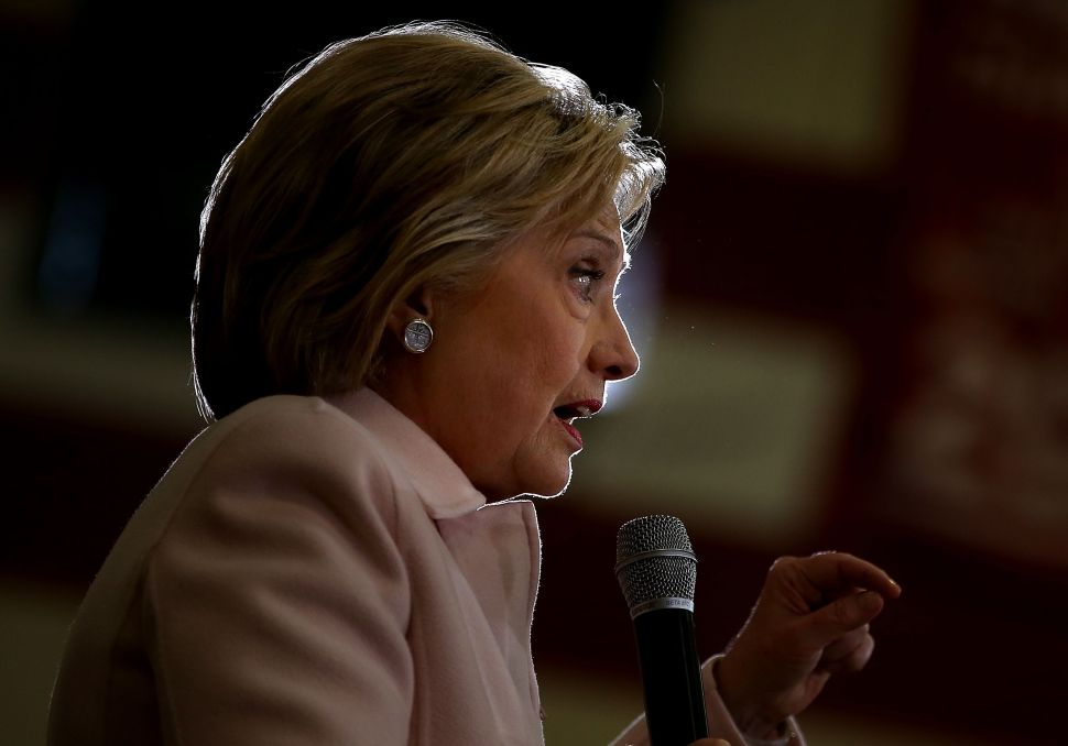 DES MOINES, IA - JANUARY 29: Democratic presidential candidate Hillary Clinton speaks during a "get out the caucus" event at Grand View University on January 29, 2016 in Des Moines, Iowa. With less than a week to go before the Iowa caucuses, Hillary Clinton is campaigning throughout Iowa. (Photo by Justin Sullivan/Getty Images)