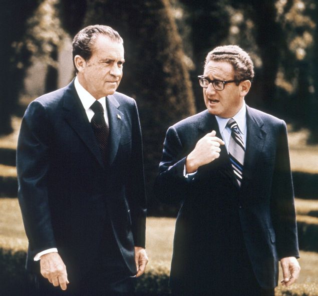 VIENNA, AUSTRIA - MAY 1972: President Richard Nixon and National Security Advisor Henry Kissinger walk during a visit to Vienna, Austria in May 1972. (Photo by AFP/Getty Images)