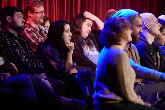 Fifty First Jokes, hosted by comic John F. O'Donnell, at The Bell House in Brooklyn, January 2nd, 2016. The first round of 25 comics on stage. PHOTO: Harry Zernike for Observer