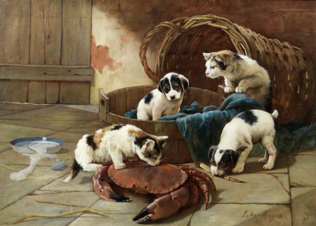 John Hayes's A friend from the deep features some of the youngest depictions of pups in the sale. And yes, it includes kittens too. Est. $2,000-$3,000. (Photo: Bonhams)