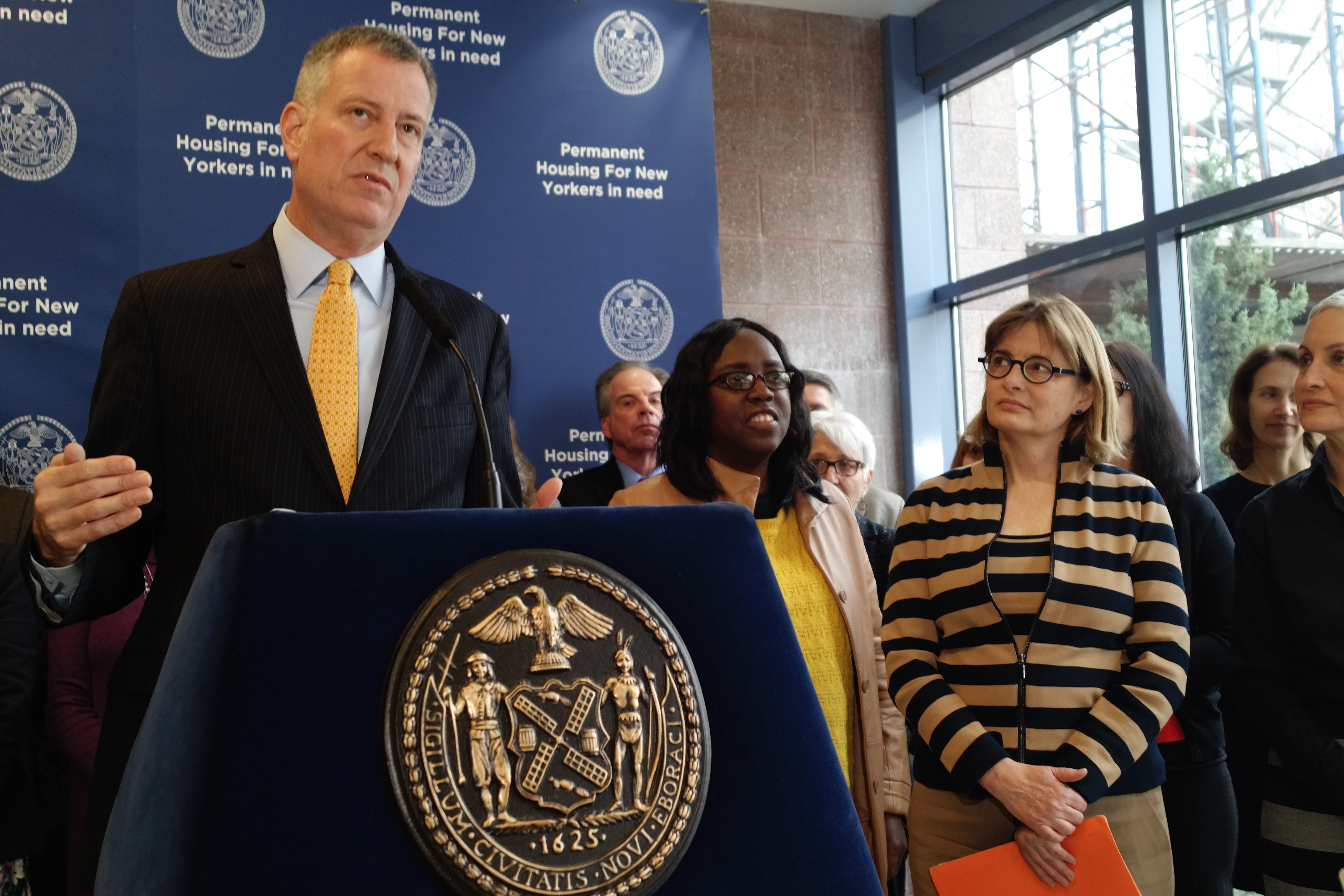 Mayor Bill de Blasio discusses supportive housing in Brooklyn. (Photo by Jillian Jorgensen for Observer)