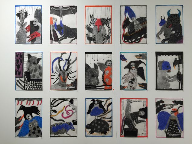 A painting series by Annette Barcelo at Galerie Anne De Villepoix. (Photo: Alanna Martinez)