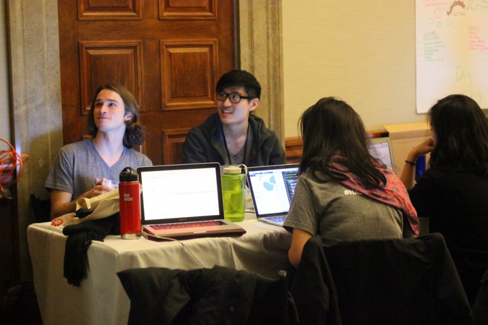 Team 'Pangea' from the Recurse Center at work at the American Museum of Natural History's Hack the Dinos event. (Photo: Miriam Shiffman)