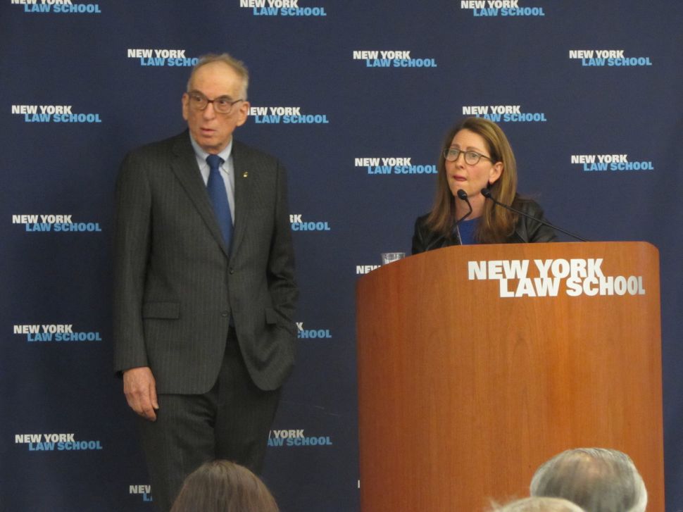 Professor Ross Sandler, Founding Director of the Center for New York City Law at New York Law School, Success Academy founder Eva Moskowitz. (Photo: Danielle Librandi for New York Law School)