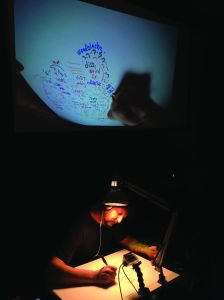 At City Winery, music writer Michael Hamad demonstrated is hand-drawn Phish Maps, which show the progression of the group's musical improvisations. (Photo: Larry Getlen)