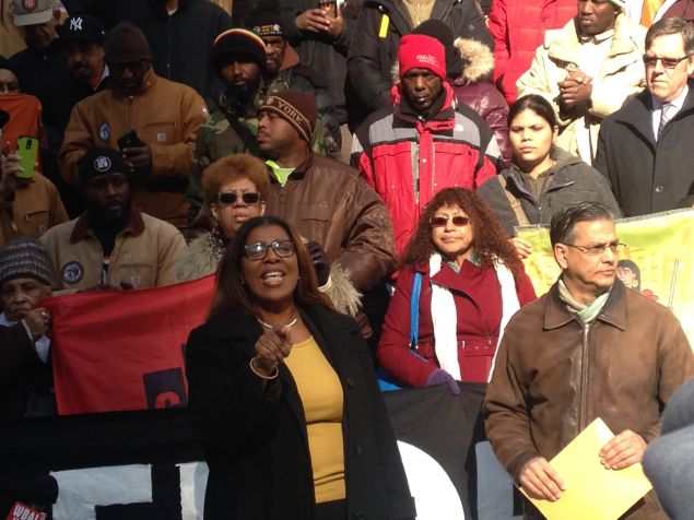 Public Advocate Letitia James at the Real Affordability for All rally (Photo: Will Bredderman for Observer).