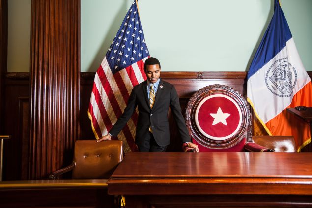 Ritchie Torres in the City Hall Council Chambers PHOTO: Emily Assiran for Observer